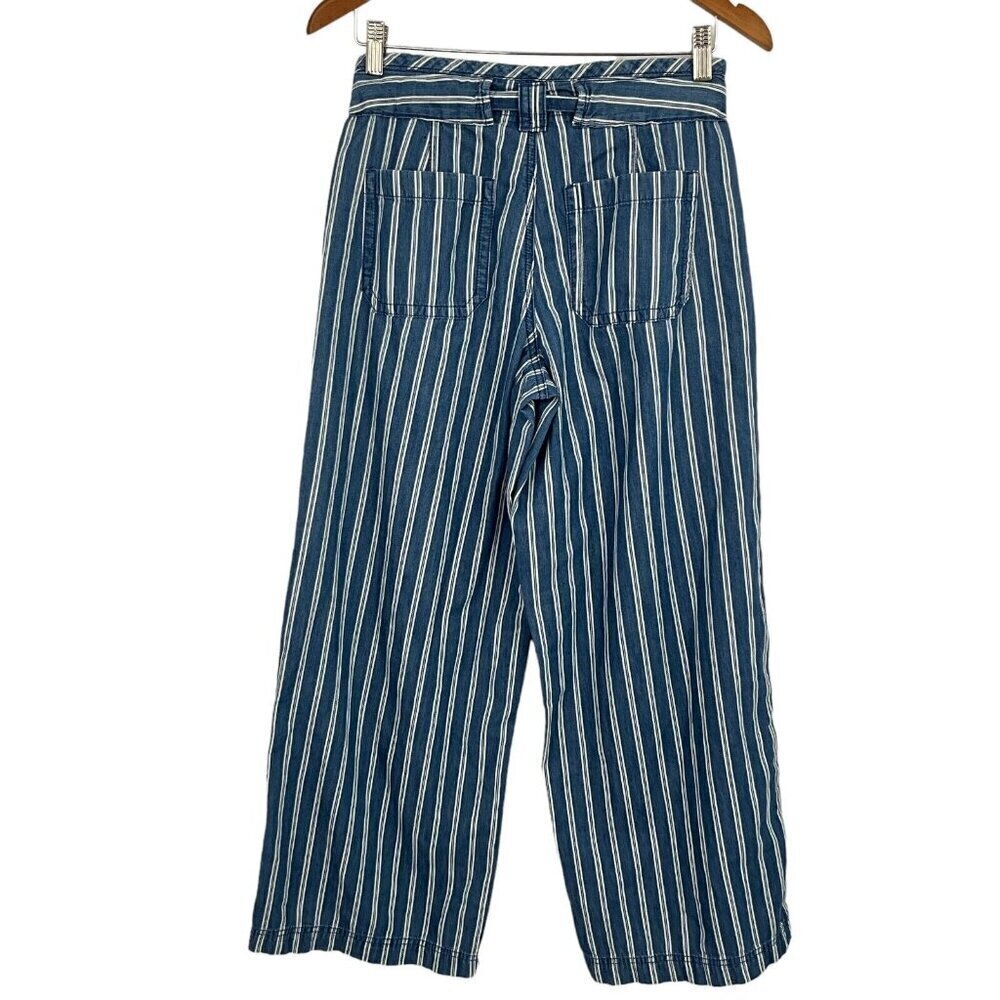 American Eagle Outfitters Women's 4 Wide Leg Pants Blue Striped High Rise Tie - Picture 7 of 11